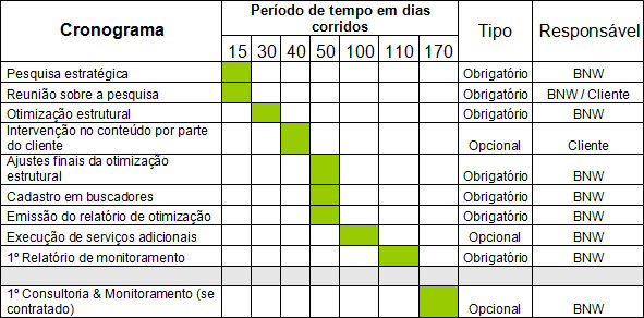 Cronograma de serviço seo